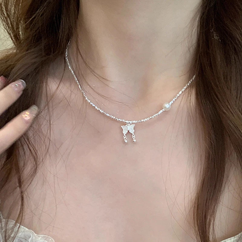 坠链均925银 碎银蝴蝶项链手链925银时尚轻奢精致清冷气质精美