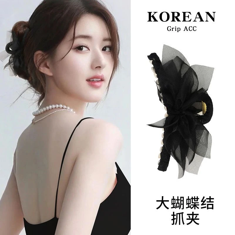蝴蝶结抓夹女后脑勺盘发发抓头发夹子发夹黑色网红新款鲨鱼夹橘里