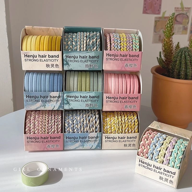盒装10根糖果色高颜值通用麻花发绳扎马尾头绳高弹耐用橡皮筋橘里