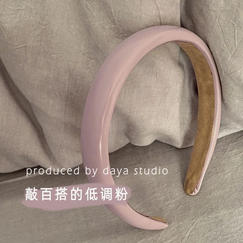 皮粉高颅顶仿皮质洗脸发箍高级感气质简约百搭发卡简约ins橘里O
