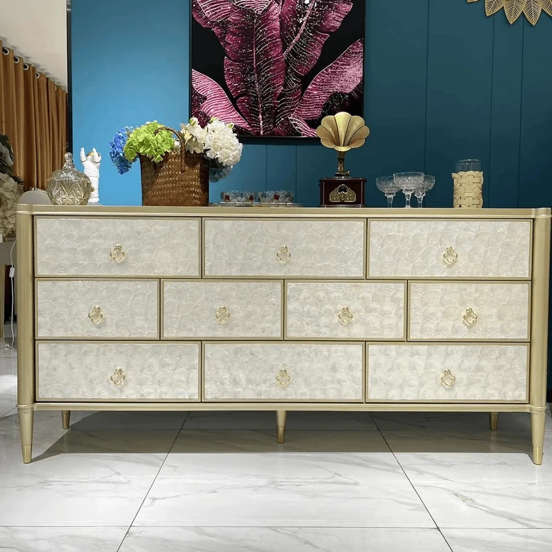 【喜悦家具】806#轻奢十斗柜实木香槟金贝壳储物柜（1800*430*870