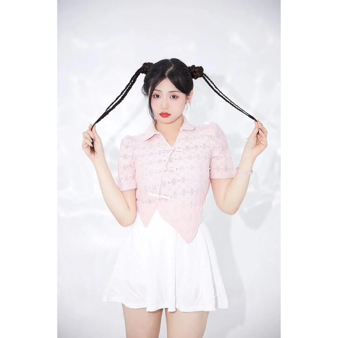 YXD52930【白玉】立体纹理感显瘦高腰裙甜美蕾丝套装夏季短款女装