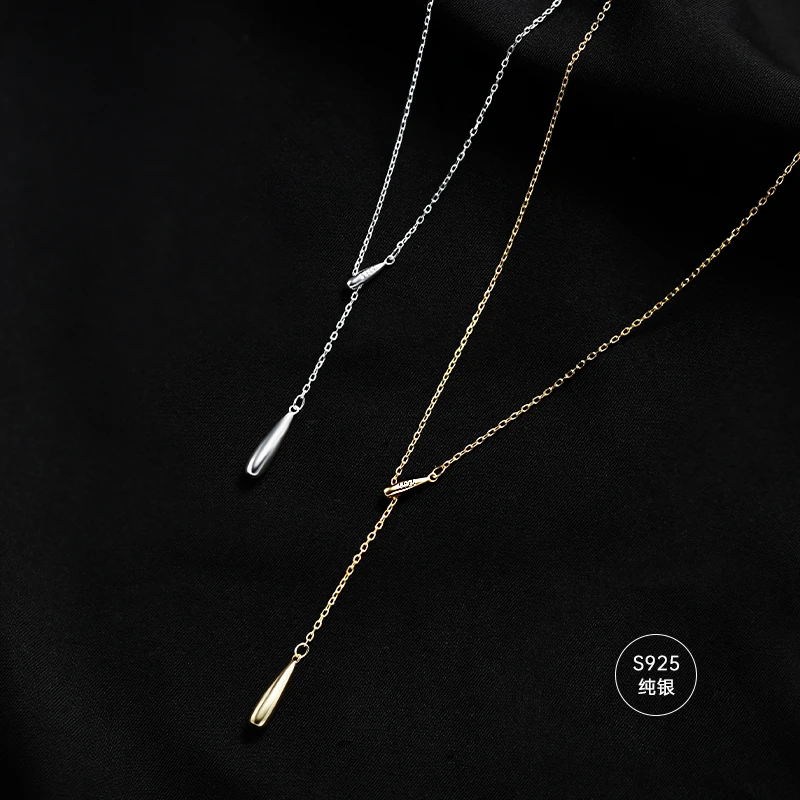 吊坠925银 s925纯银百搭金色水滴项链轻奢链冷淡风高级感小众可