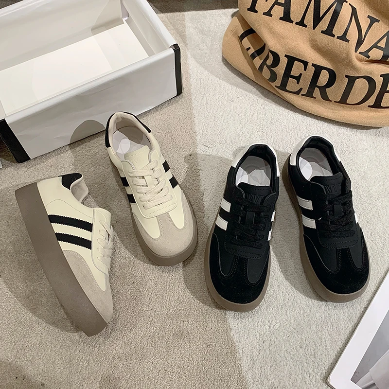 珂蝶娜透气软皮德训鞋品牌女鞋新款软底5公分透气网孔轻便新小众