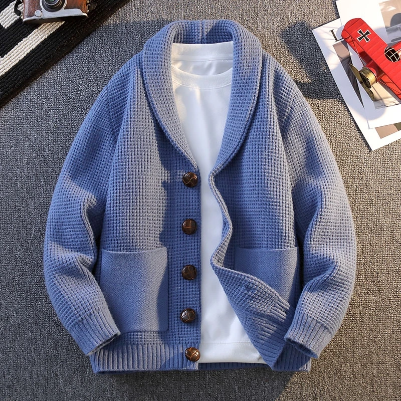 粗线毛衣外套男青果领开衫毛线衣外穿宽松大码复古日系加厚针织衫