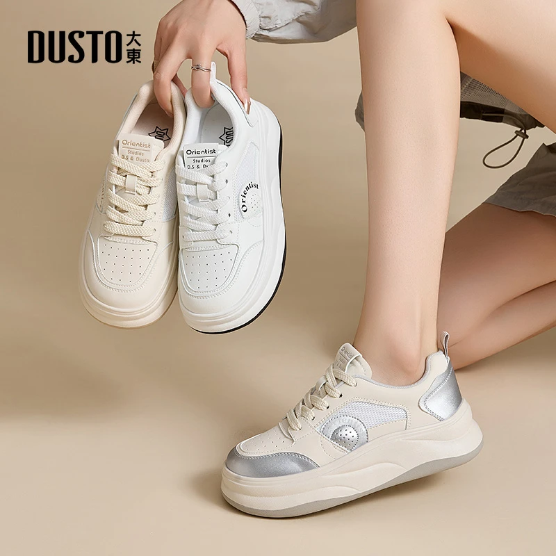DUSTO/大东网面厚底小白鞋2024秋季新款透气增高休闲板鞋女款0309