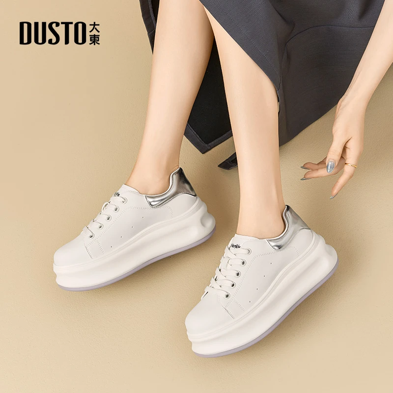 DUSTO/大东2025秋新款松糕鞋小白鞋厚底增高百搭休闲板鞋女款0221