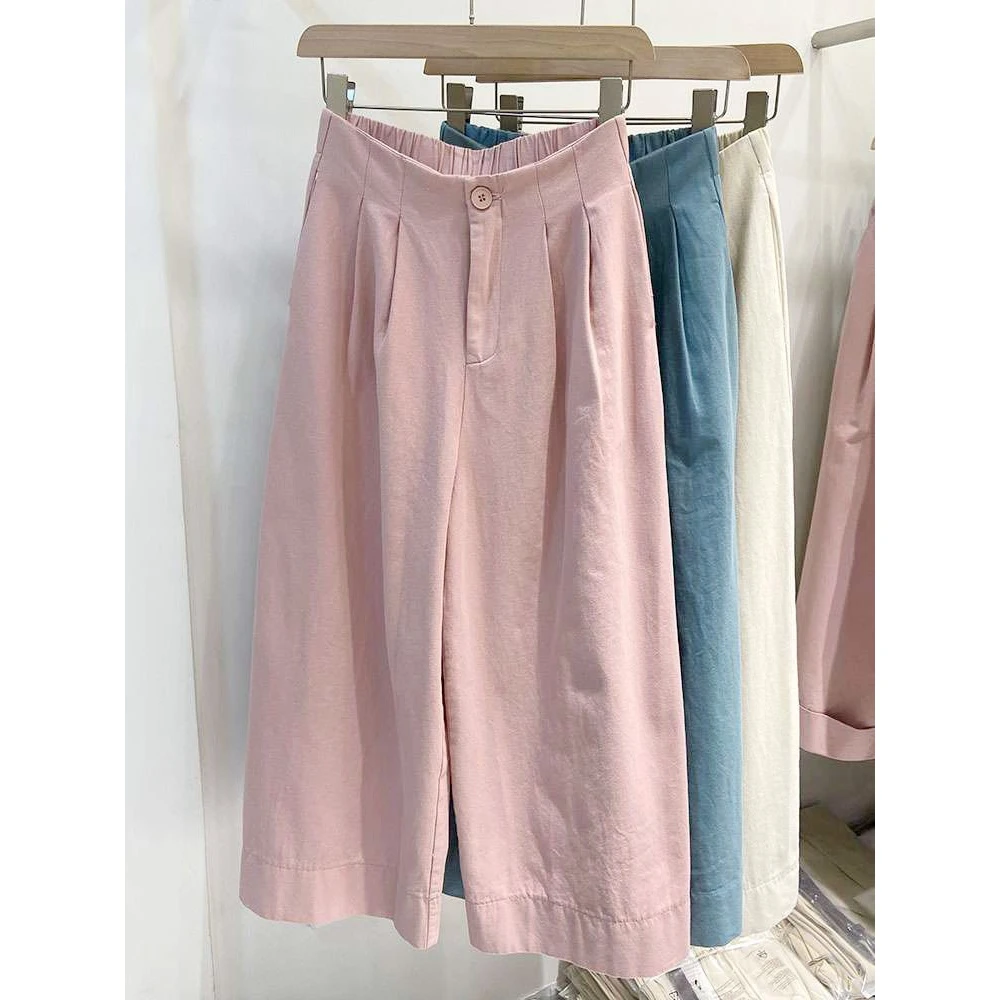 韩系高腰阔腿裤女2024春夏季宽松显瘦直筒裤时尚小个子休闲九分裤