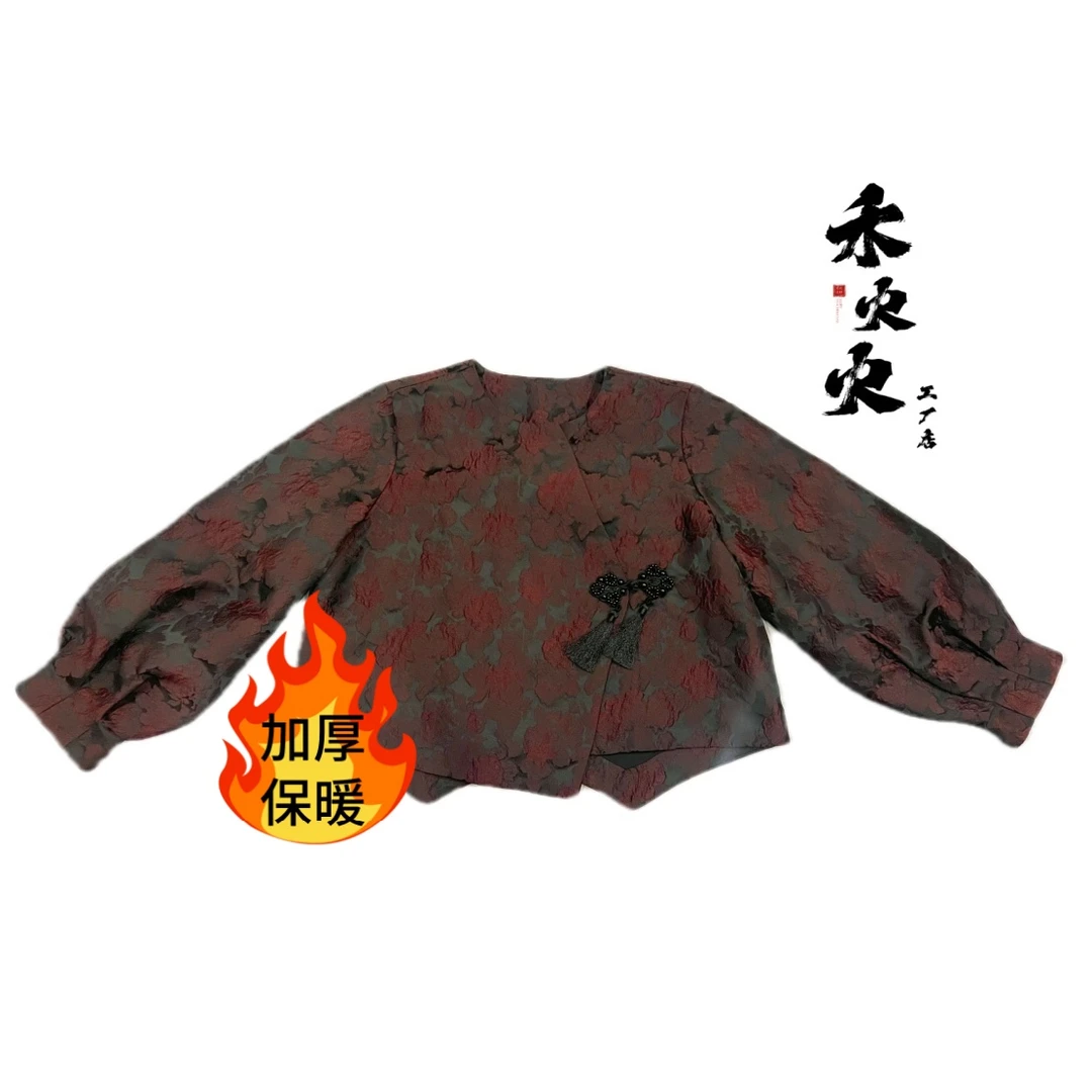 24609-2加厚波尔多红复古中式短款棉服