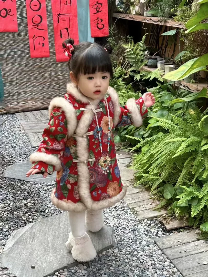 唐装女童冬装连衣裙加棉拜年服新款加厚儿童汉服宝宝旗袍冬季棉袄