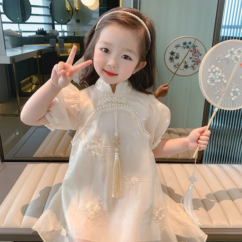 女童夏季旗袍裙超仙旗袍连衣裙国潮汉服裙儿童绣花公主裙薄款裙子