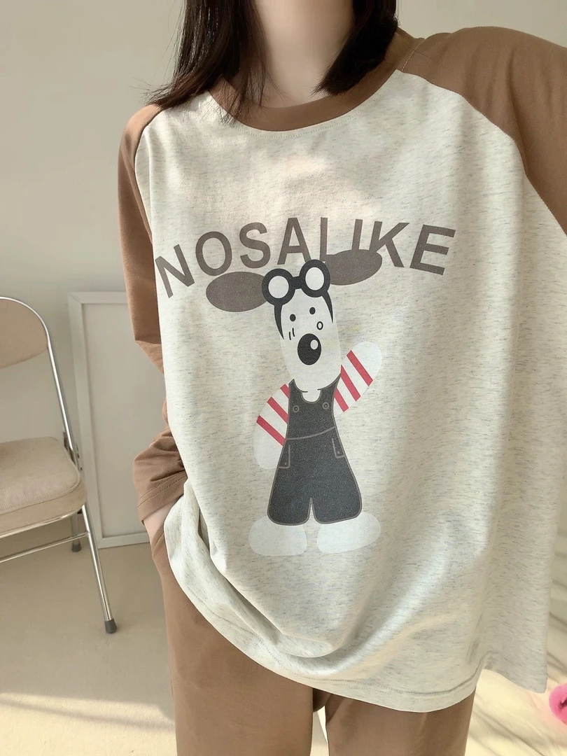 秋冬新款韩版卡通眼镜狗狗长袖长裤休闲家居服套装