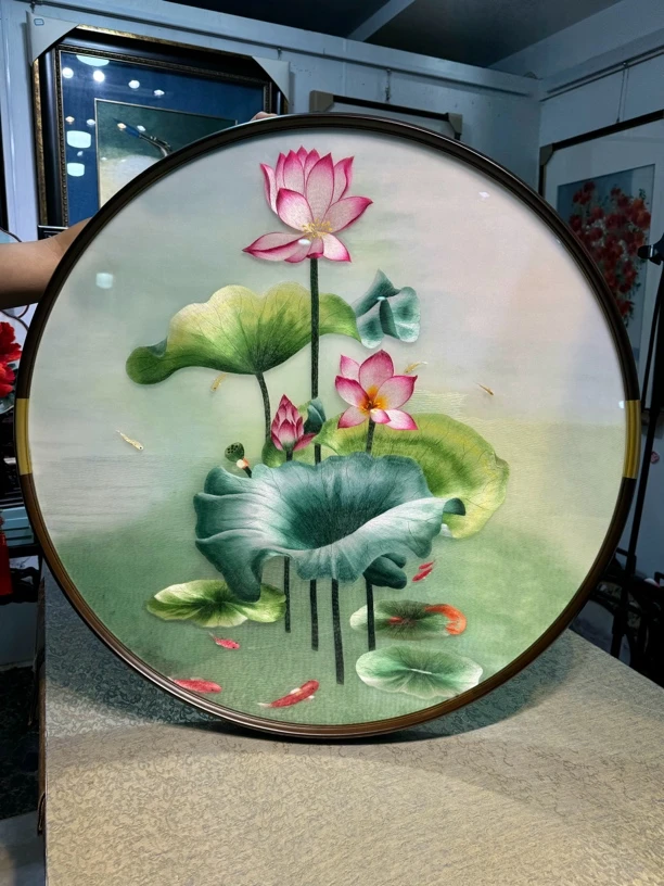 手工刺绣80公分圆形和和美美成品效果