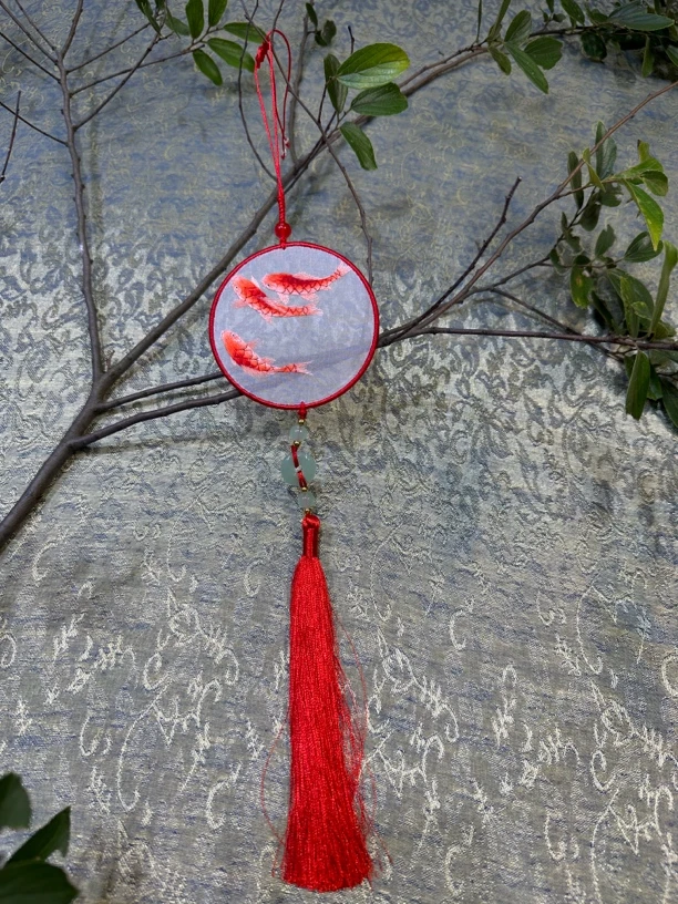 手工刺绣苏绣年年有余双面绣车挂包挂