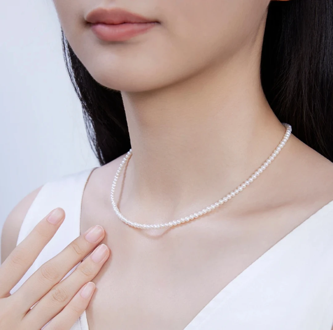 12.【正圆】白色项链4-5mm YY022 淡水无瑕优雅仙女气质强光