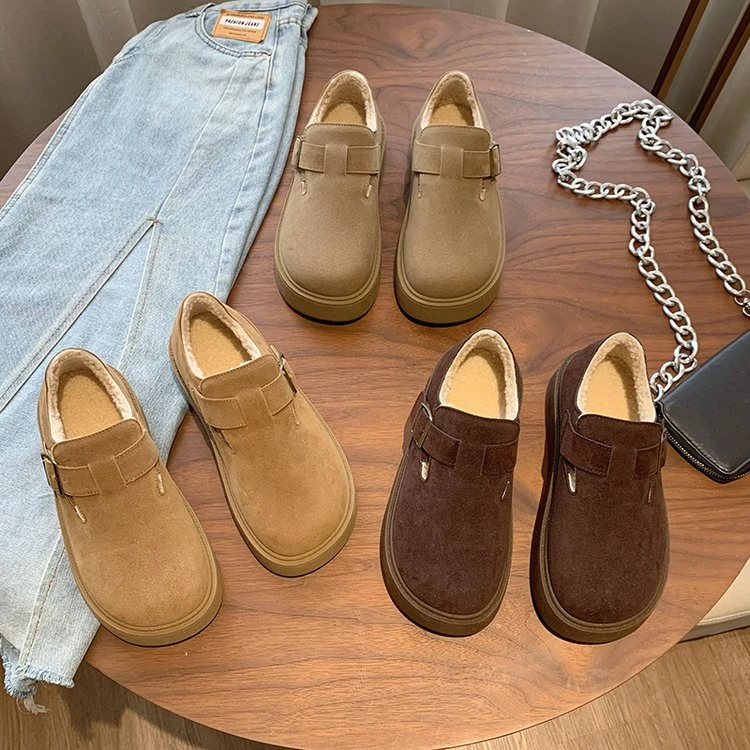 软乎乎 经典百搭的厚底一脚蹬冬季加绒勃肯单鞋