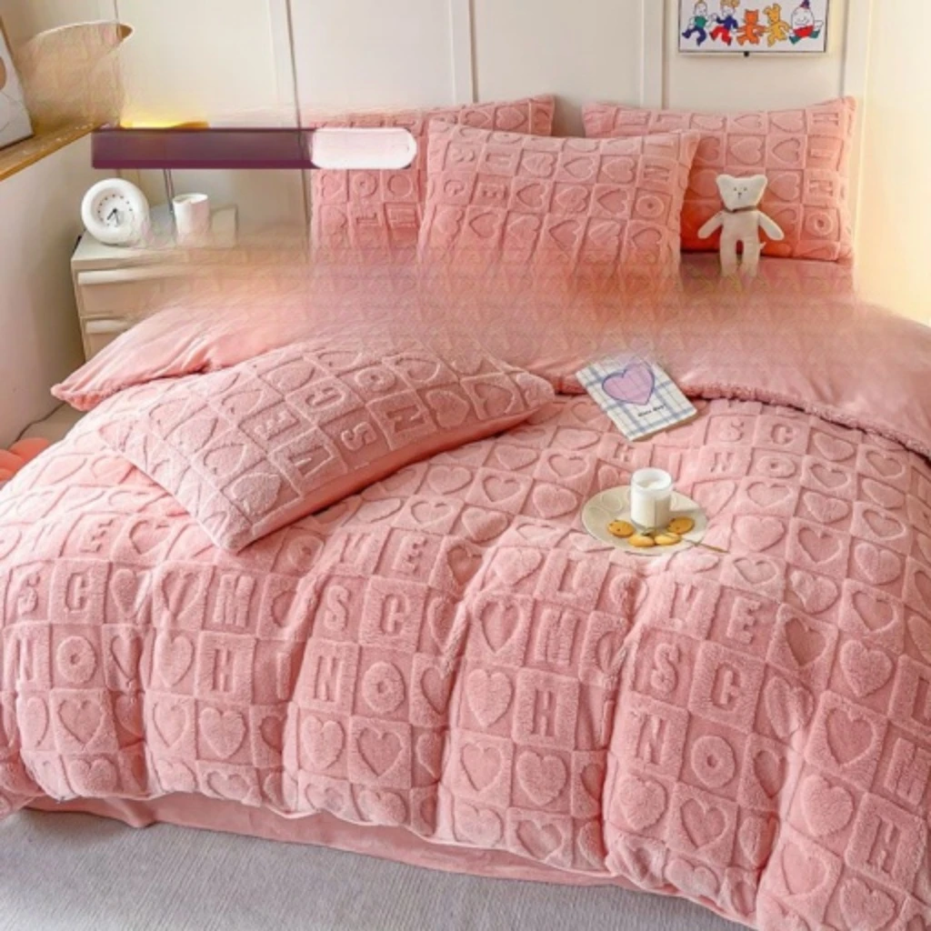 双层加厚塔芙蓉爱心字母亲肤高级感加绒绒毛四件套200*230