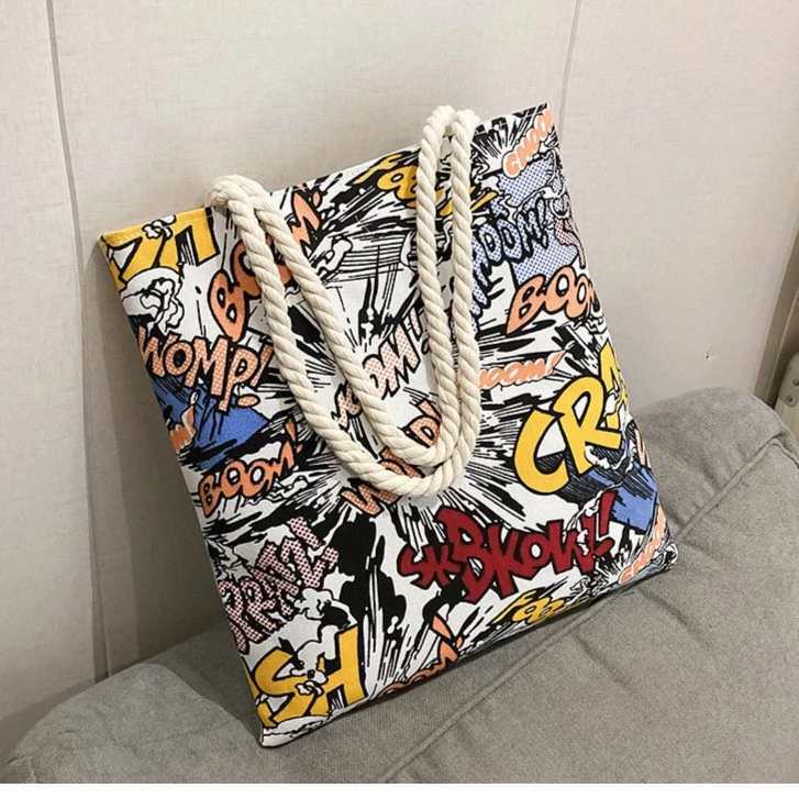 【玉希粉丝福利】潮流单肩帆布包印花学生手拎包卡通休闲洗漱包