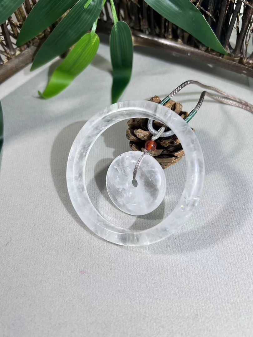 Gloire/古名【睿泽鉴宝】白水晶手镯平安扣12*8/35*10mm  SZB0054