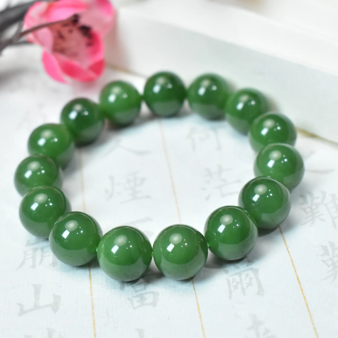 Gloire/古名【睿泽鉴宝】和田玉碧玉圆珠手串 13mm+ JJY0135