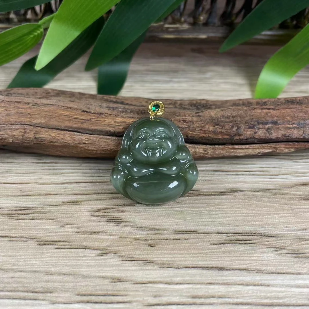 Gloire/古名【睿泽鉴宝】18K和田玉猫眼佛公多样性发一  XZC7346