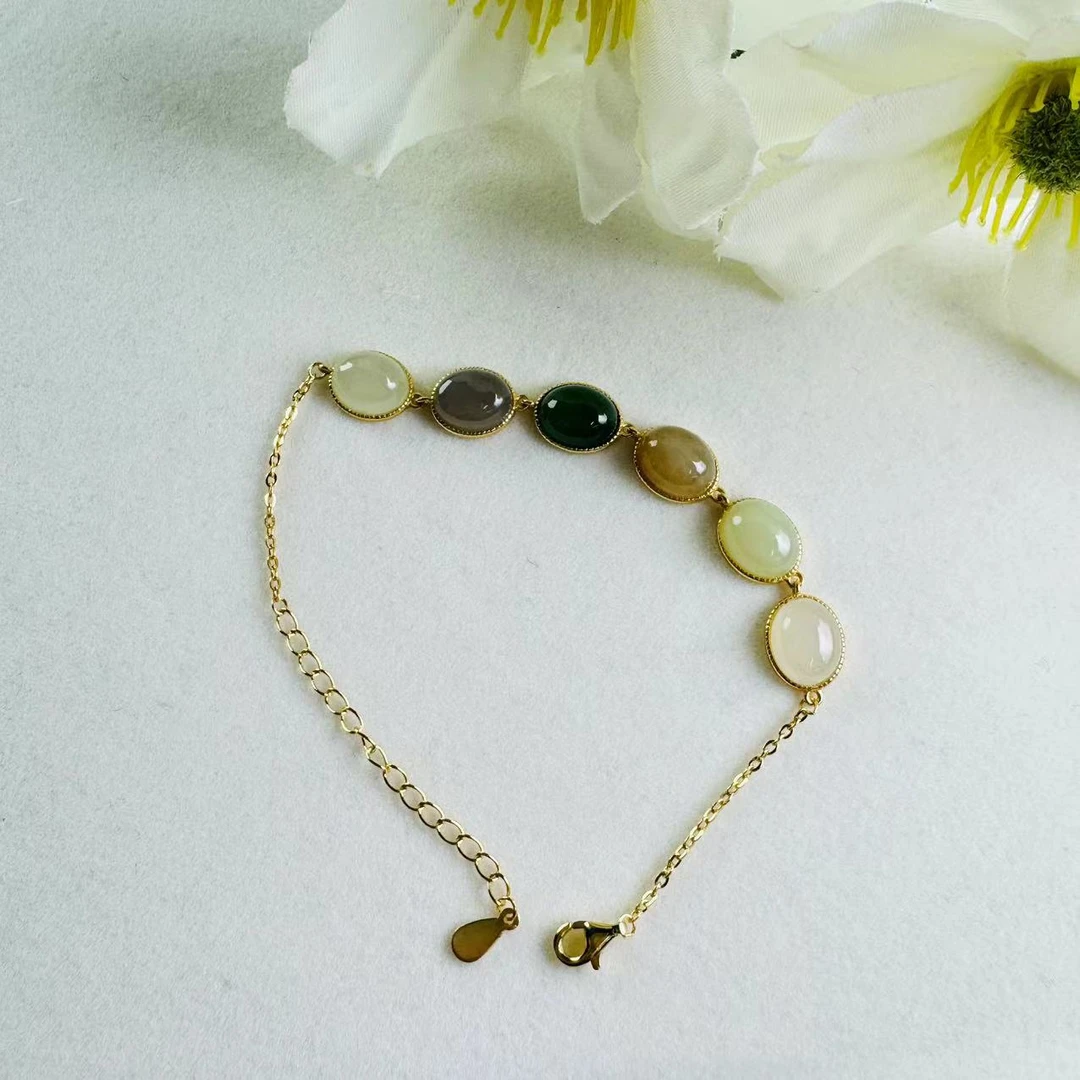 Gloire/古名【睿泽鉴宝】S925和田玉多宝蛋面手链 9*8*4mm LSZ0003