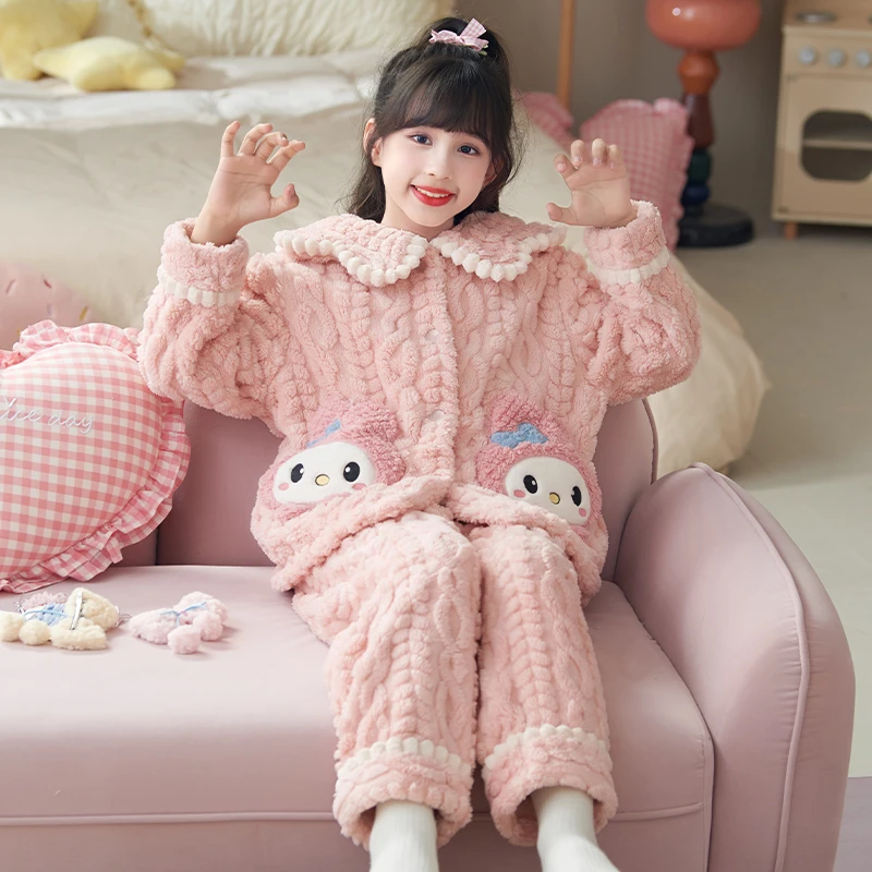YUZHAOLIN/俞兆林秋冬季甜美可爱风女童珊瑚绒睡衣中学生居家套装