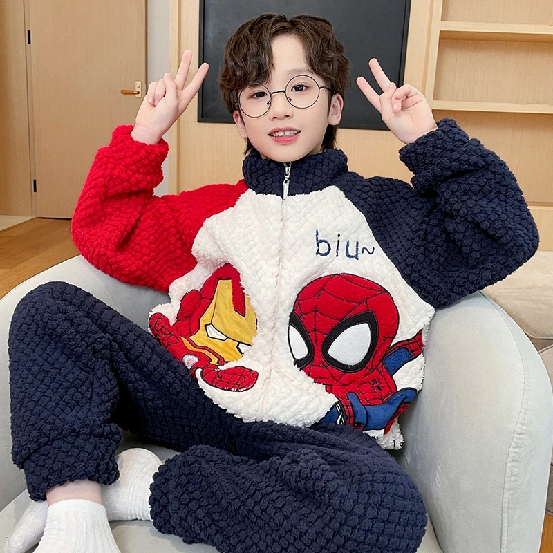 YUZHAOLIN/俞兆林儿童中大童秋冬季珊瑚绒卡通睡衣男童拉链家居服