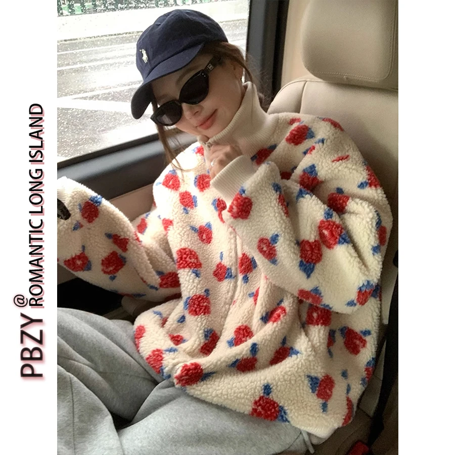 8928#【夹棉款】韩系高领毛茸感加厚保暖外套女冬季短款甜美上衣