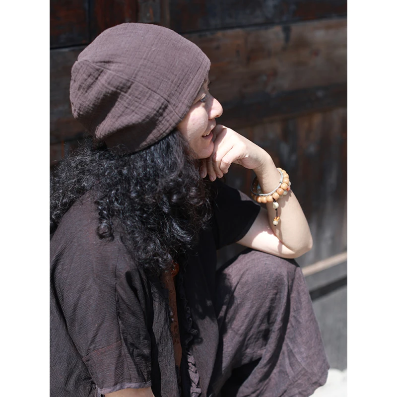 记忆时刻/听花香归野秋苎麻棉女复古文艺显脸小百搭帽子秋冬冬季