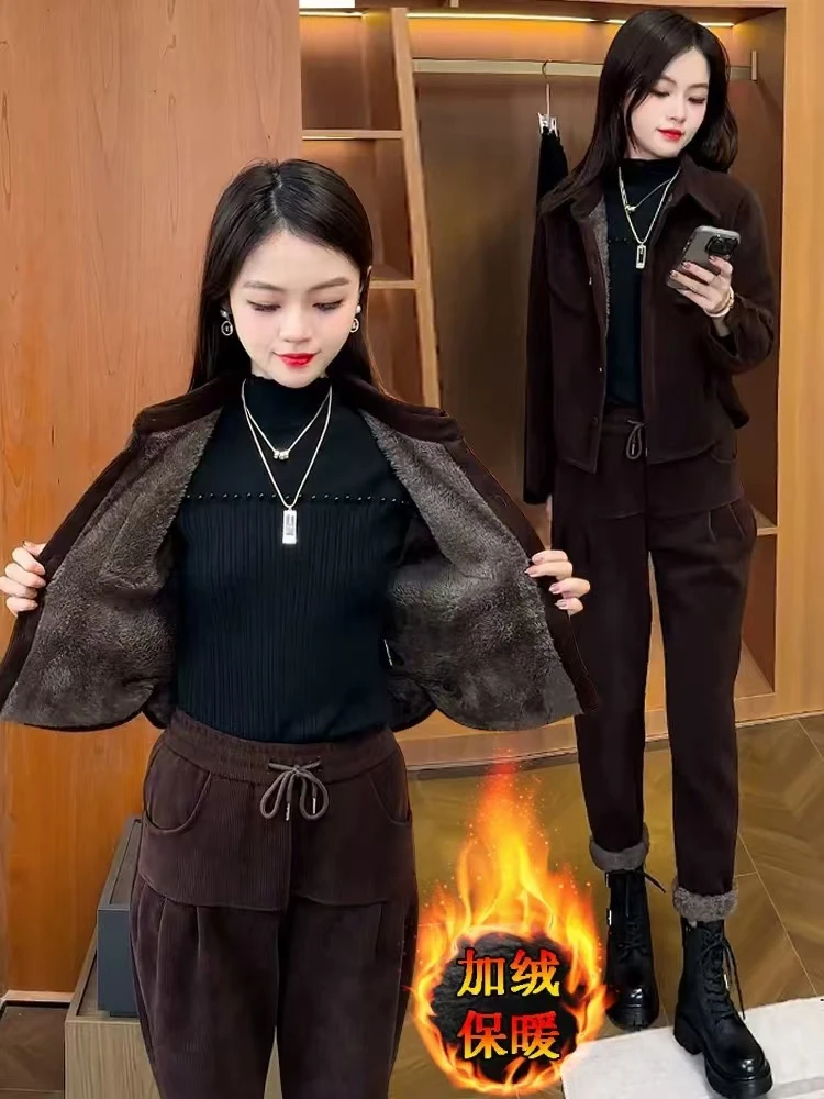 889#时尚加绒加厚秋冬2件套套装