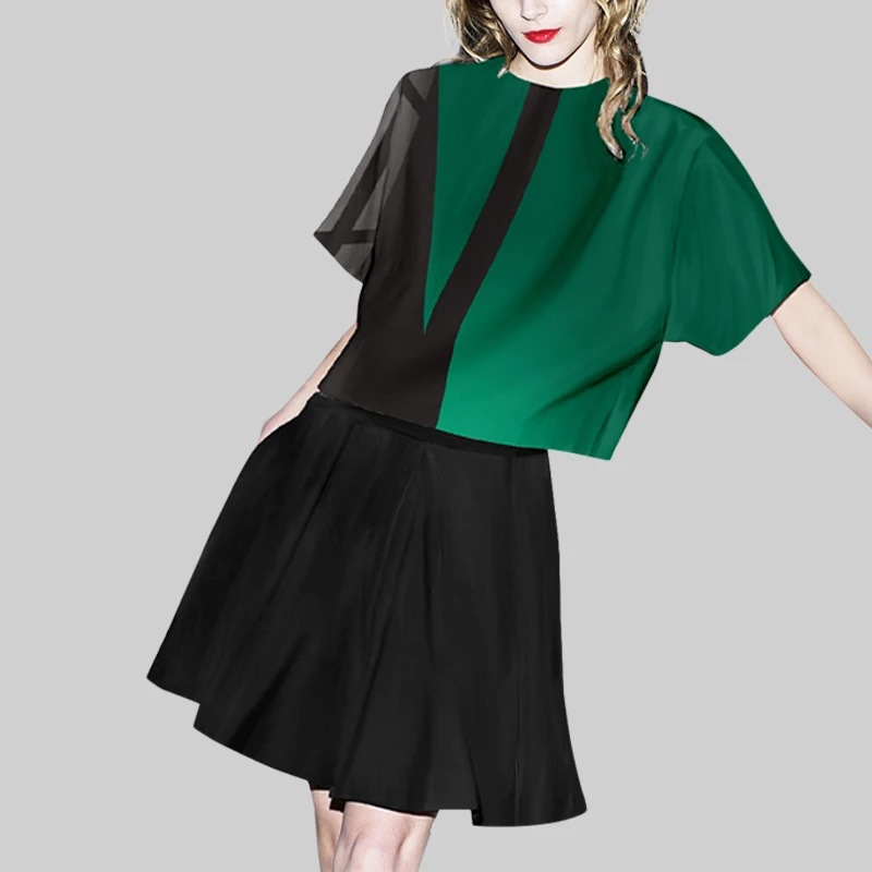 2025年夏新款欧美高级感撞色上衣半身裙两件套休闲减龄时尚套装潮