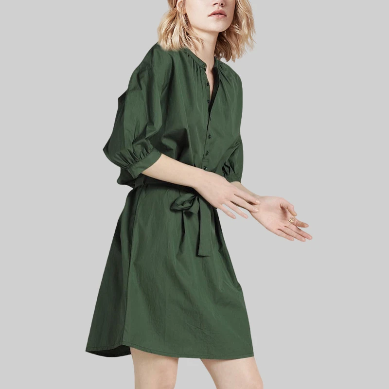 高腰复古白色印花连衣裙2025夏新款时尚气质中长款收腰显瘦衬衫裙