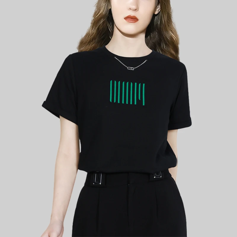 小众设计感别致黑色t恤女潮流短袖2025夏季新款小个子圆领百搭潮