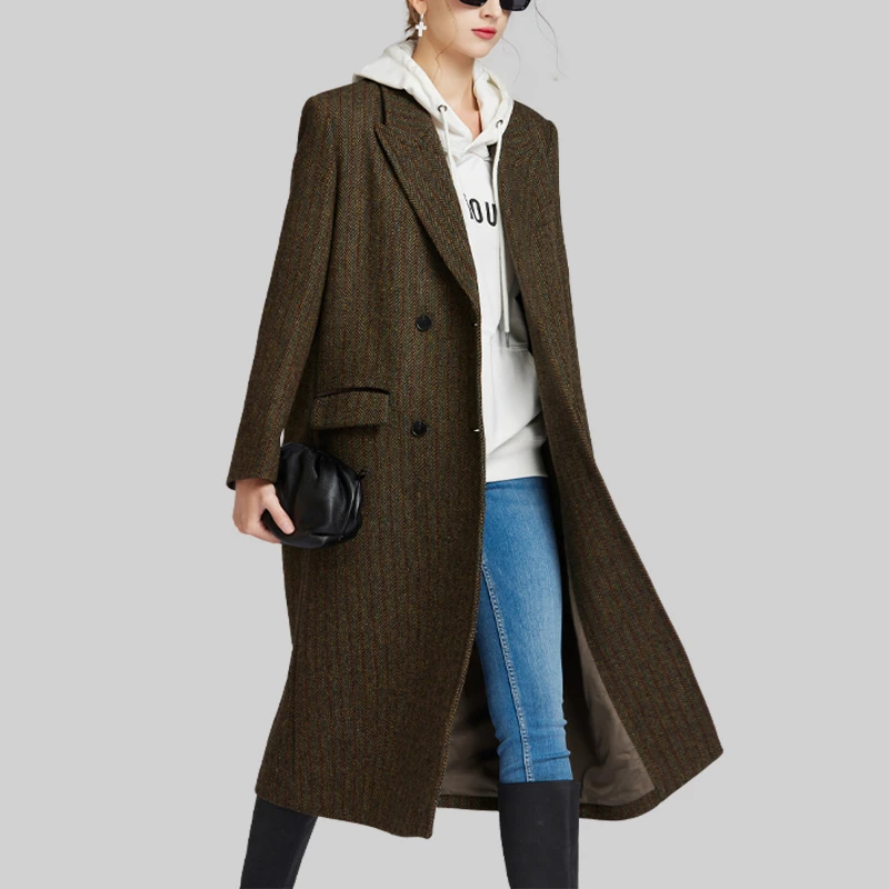 法式中长款西装毛呢外套女2025年秋装新款复古保暖气质羊毛大衣潮