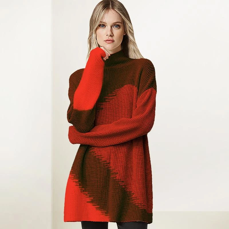 撞色中长款毛衣打底裙女2025年冬新款宽松外穿洋气百搭针织连衣裙