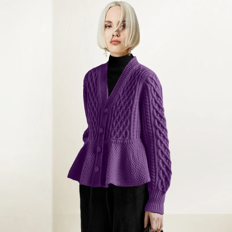 小个子针织开衫女2025年秋装新款V领慵懒风宽松显瘦麻花毛衣外套