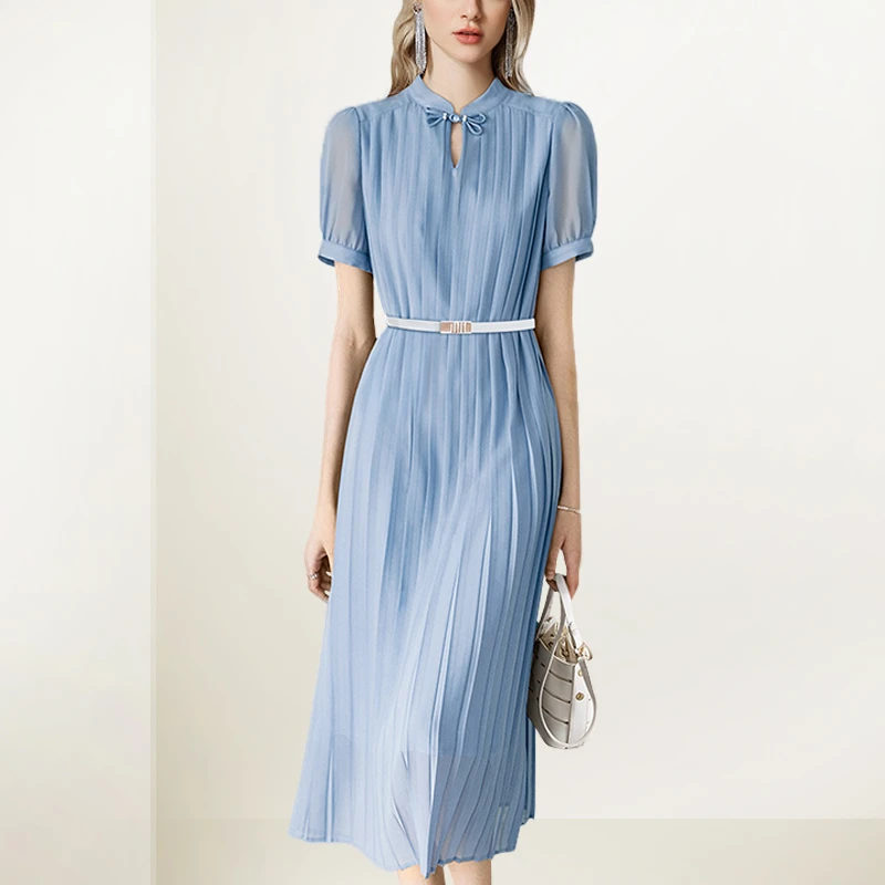 新中式重工压褶连衣裙女2025年夏装新款气质减龄显瘦超好看裙子潮