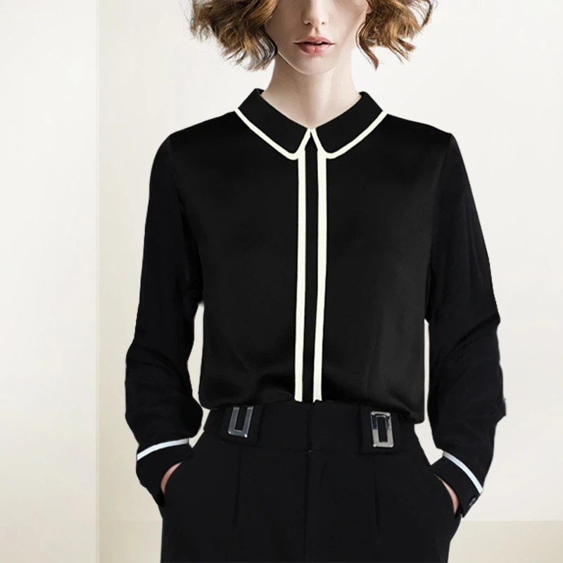 复古黑白撞色衬衫女2025年秋装新款设计感小众显瘦短袖POLO领衬衣