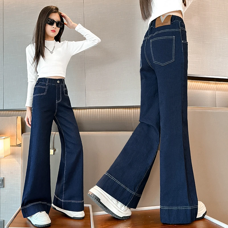 女童牛仔裤春秋装2025新款时尚百搭儿童中大童韩版宽松休闲阔腿裤