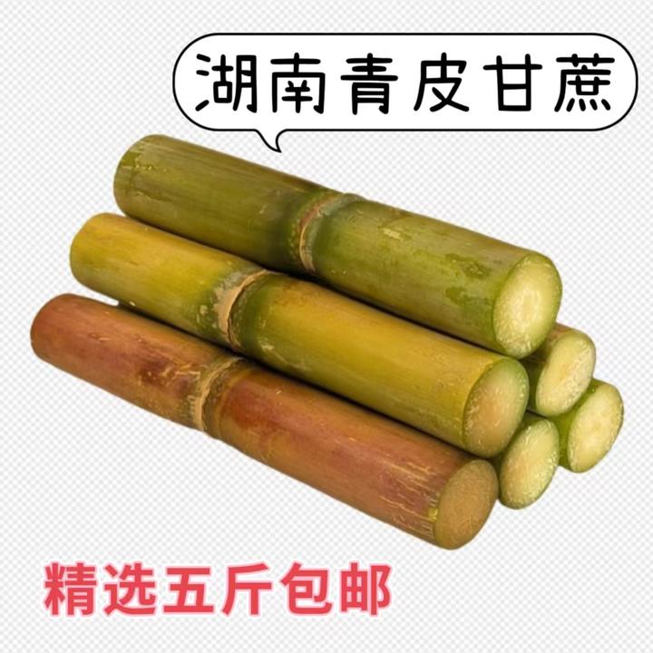 湖南青皮甘蔗新鲜脆皮甘蔗绿皮5斤水果甘蔗白玉甘蔗当季陶山甘蔗