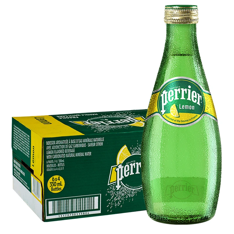 Perrier/巴黎水 法国进口天然气泡矿泉水限定款柠檬味330ml*24瓶