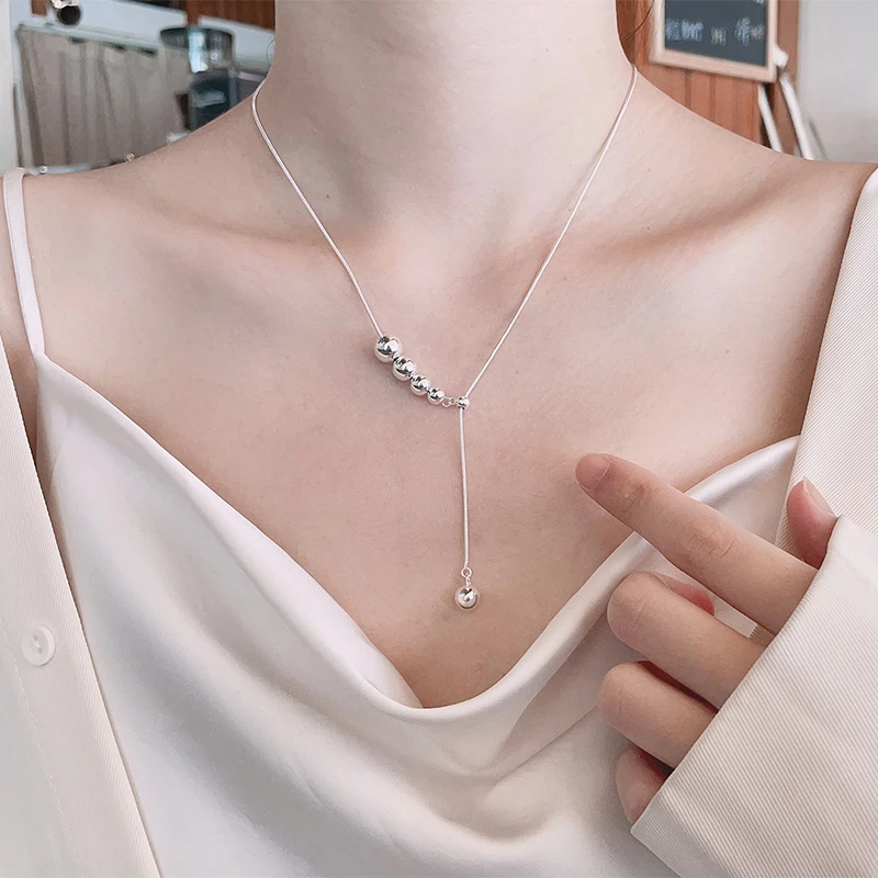 坠链均925银 S925纯银【可转动圆珠】时尚小众轻奢球体简约吊坠项链