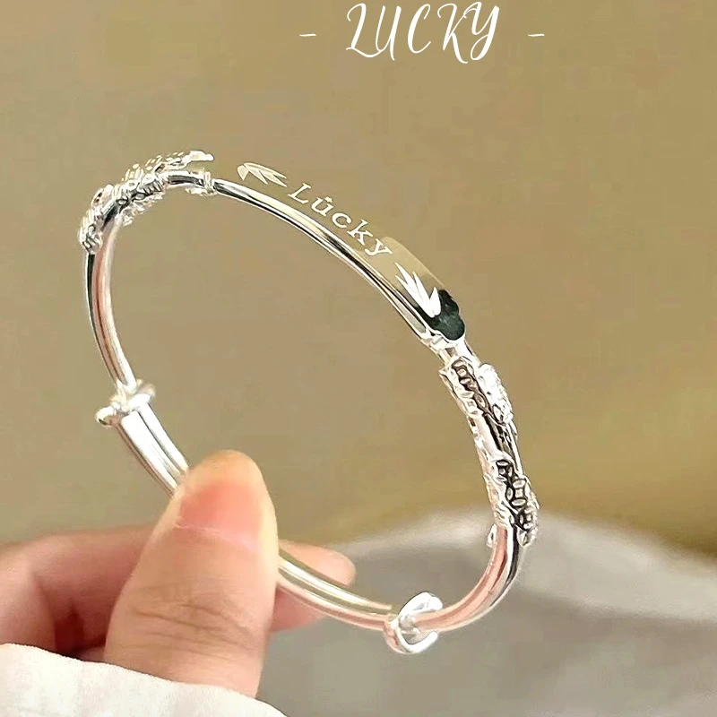 足银手镯 999.9足银【繁花幸运LUCKY】实心手工个性时尚相思藤手镯