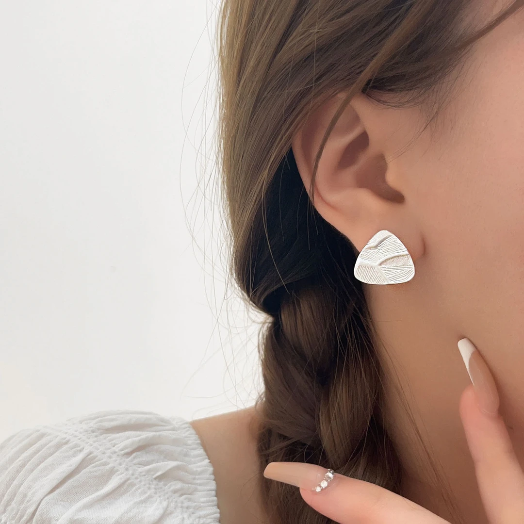 925银耳饰 纯银【三角纹感耳钉】轻奢简约百搭小众法式网红耳环耳饰