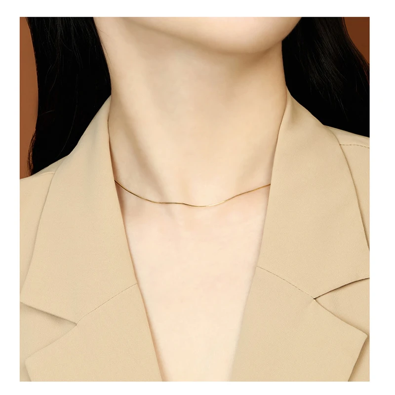 链子925银 925纯银【八角蛇骨链】轻奢百搭时尚金色简约小众项链