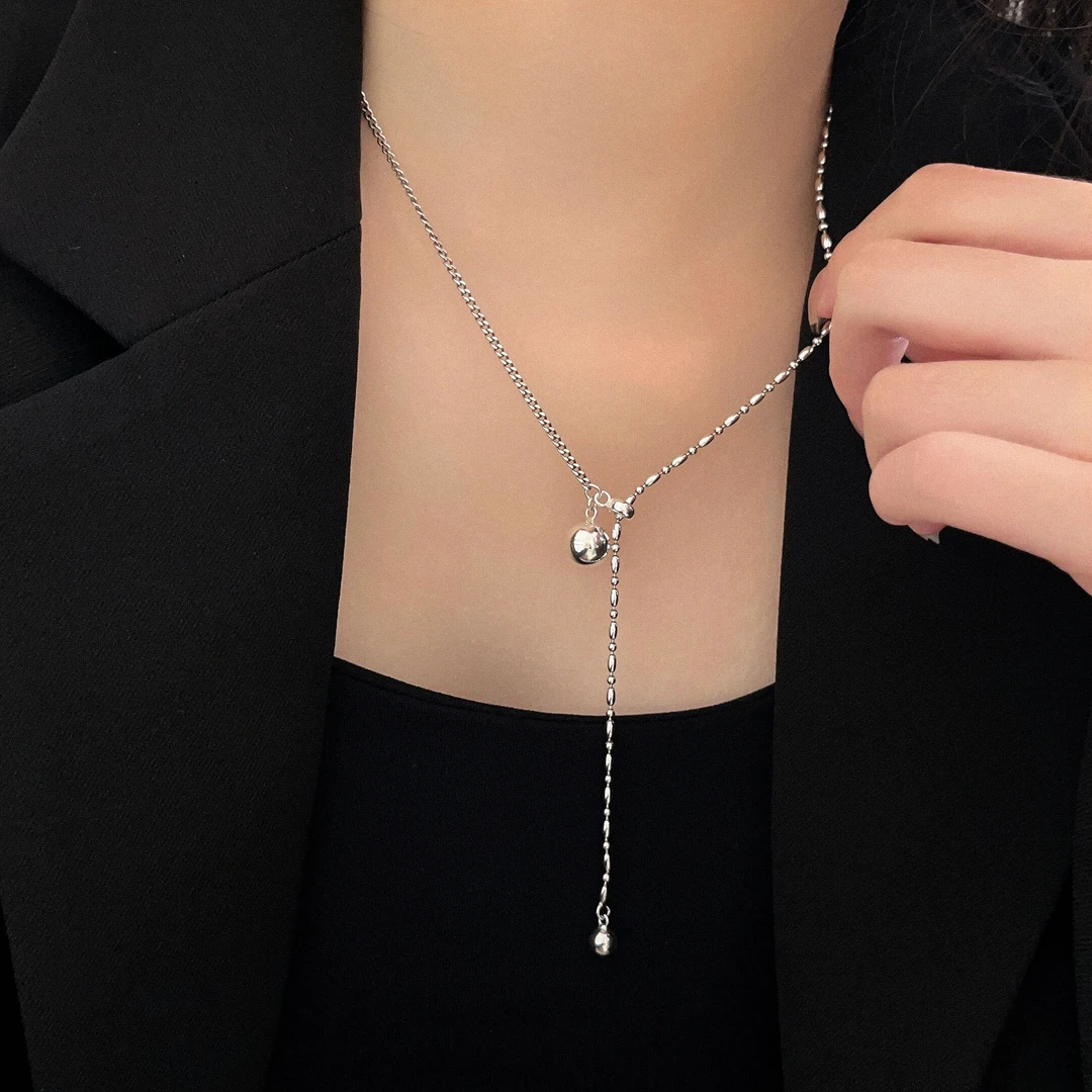 坠链均925银 s925纯银【百搭抽拉式】小众轻奢项链女款纯银毛衣链