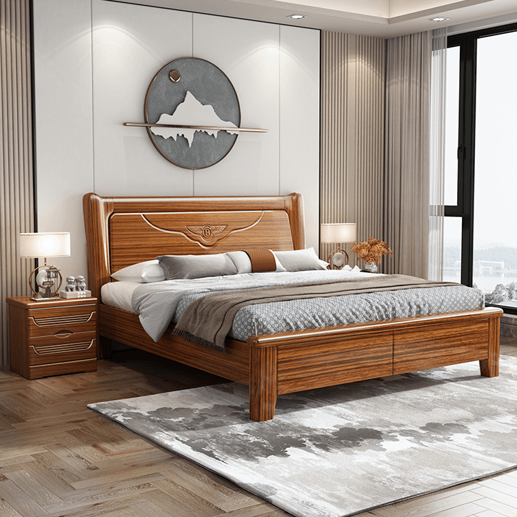 乌金木实木床现代简约1米8家用双人床新中式全实木婚床原木大床