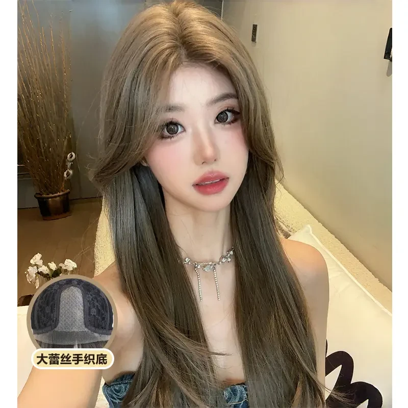 倾慕【千颂伊】蕾丝高层次中分长直发假发套女 自然全头套整顶假发