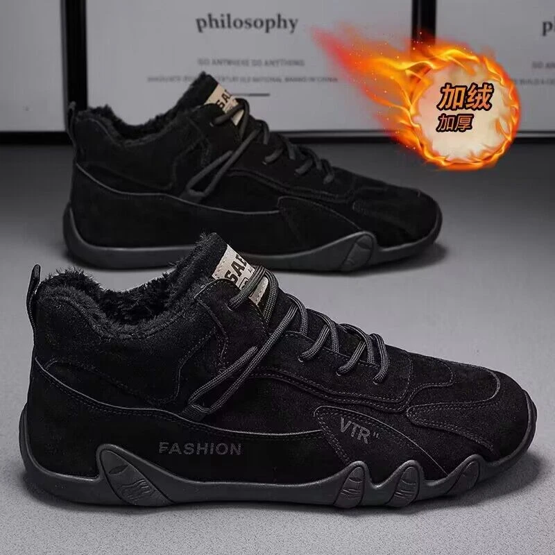 安踏百搭男鞋冬季鞋子男款新款加绒高帮鞋子男潮流百搭防滑工装鞋